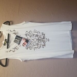 JOAN BOYCE White w/silver sequins Shell, Sz L Sleeveless NWT  CL#124